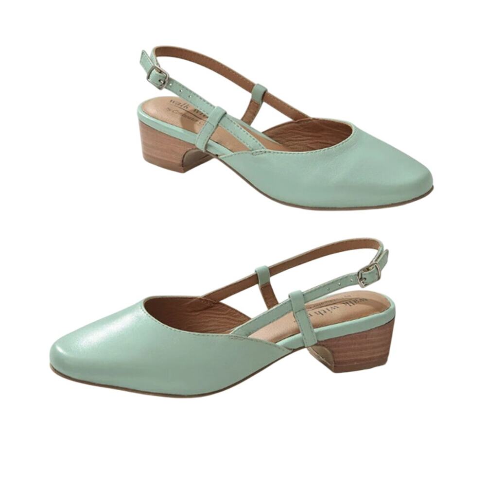 Coldwater Creek Womens Josie 2 Slingback Heels Size 9.5 Sea Green Leather NIB